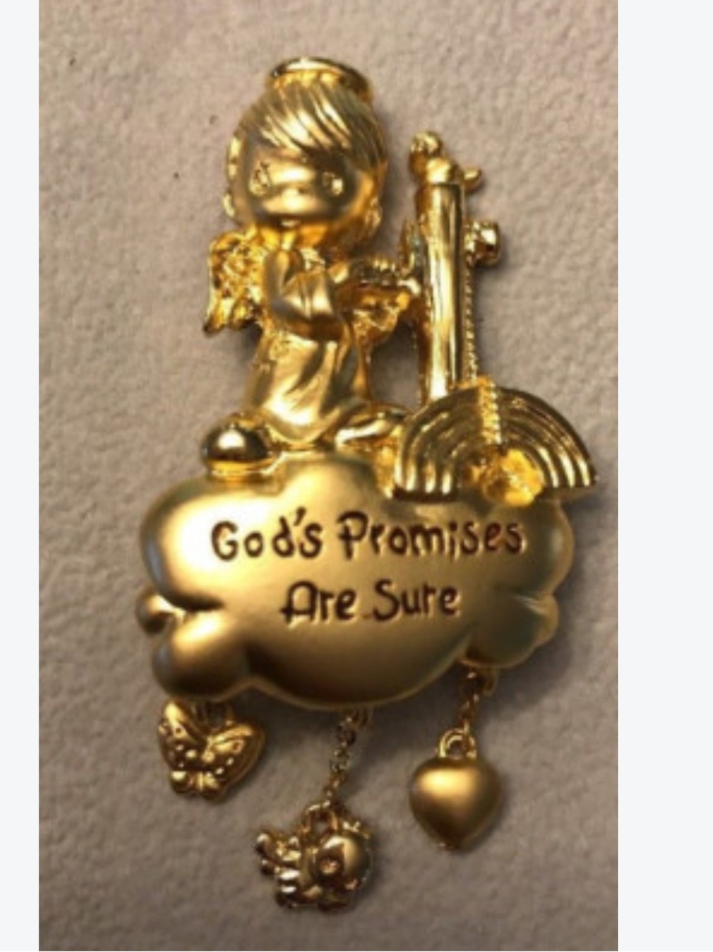 VTG Precious Moments Gold Tone Angel Wall Hanging with Sentiment